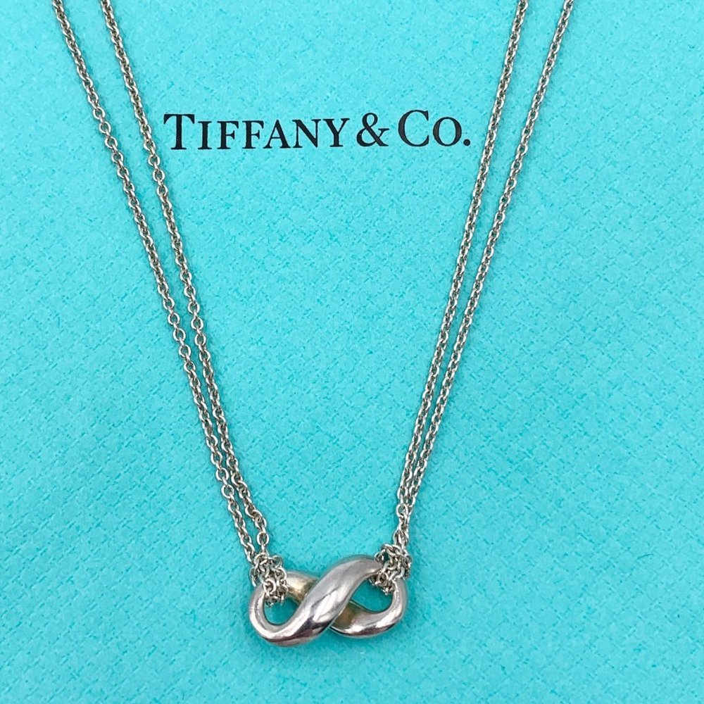 Authentic Tiffany & Co 925 Silver Infinity Pendant with Double Chain Necklace